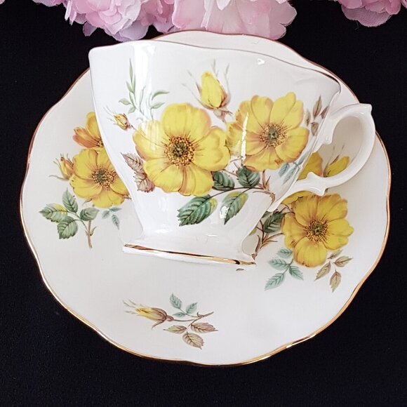 Royal Albert Yellow Wild Rose Tea Cup and Saucer Bone China England - Picture 1 of 10